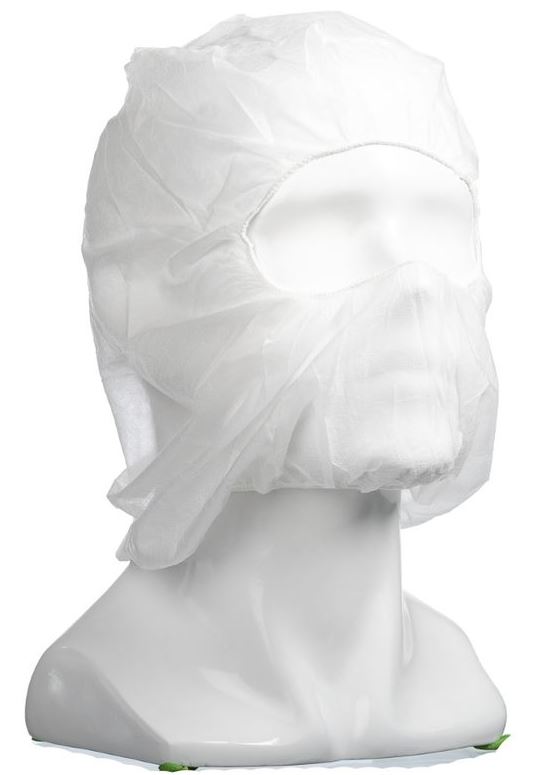 Polypropylene Full Face Balaclavas - White, Elasticated, 25gsm (Box of 400 Balaclavas)