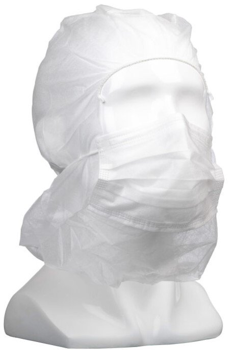 Polypropylene Full Face Balaclavas + Facemask - White, Elasticated, 25gsm (Box of 400 Balaclavas)