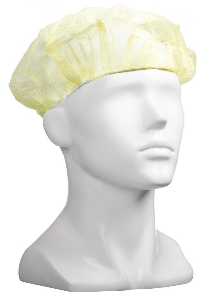 Polypropylene Bouffant Hats - Yellow, 610mm Wide, 12gsm *For Larger Hair Styles (Box of 600 Hats)