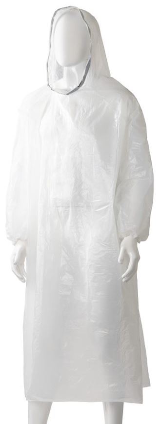 Polyethylene Hooded Ponchos - White, 800mm x 1300mm x 30mu (Box of 96 Ponchos)