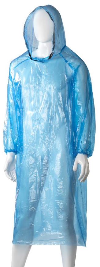 Polyethylene Hooded Ponchos - Blue, 800mm x 1300mm x 30mu (Box of 96 Ponchos)