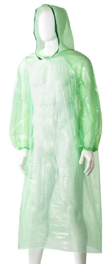 Polyethylene Hooded Ponchos - Green, 800mm x 1300mm x 30mu (Box of 96 Ponchos)