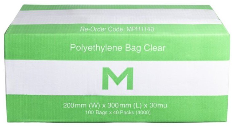 [MPH1140] FP Polyethylene Bag - Clear, 200mm x 300mm x 30mu (Box of 4000 Bags)