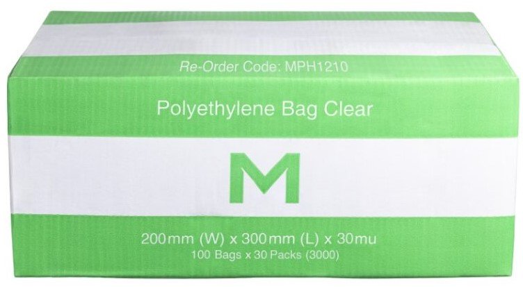 [MPH1210] FP Polyethylene Bag - Clear, 250mm x 300mm x 30mu (Box of 3000 Bags)