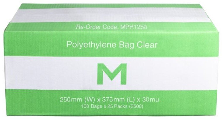 [MPH1250] FP Polyethylene Bag - Clear, 250mm x 375mm x 30mu (Box of 2500 Bags)