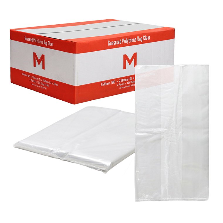 [MPH5161] FP Gusseted Polyethylene Bag - Clear, 350mm x 250mm x 650mm x 30mu (Box of 700 Bags)