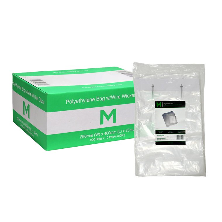 [MPH1330] FP Polyethylene Bag w/Wire Wicket - Clear, 290mm x 400mm x 25mu (Box of 2000 Bags)