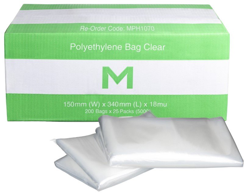 [MPH1070] FP Polyethylene Bag w/Flap Regular - Clear, 150mm x 340mm x 18mu (Box of 5000 Bags)