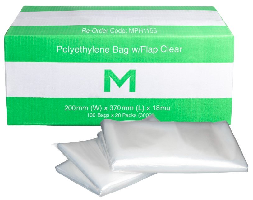 FP Polyethylene Bag w/Flap Weekday - Clear, 200mm x 370mm x 18mu (Box of 3000 Bags)
