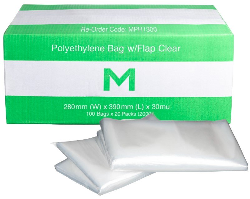 [MPH1300] FP Polyethylene Bag w/Flap Weekend - Clear, 280mm x 390mm x 30mu (Box of 2000 Bags)