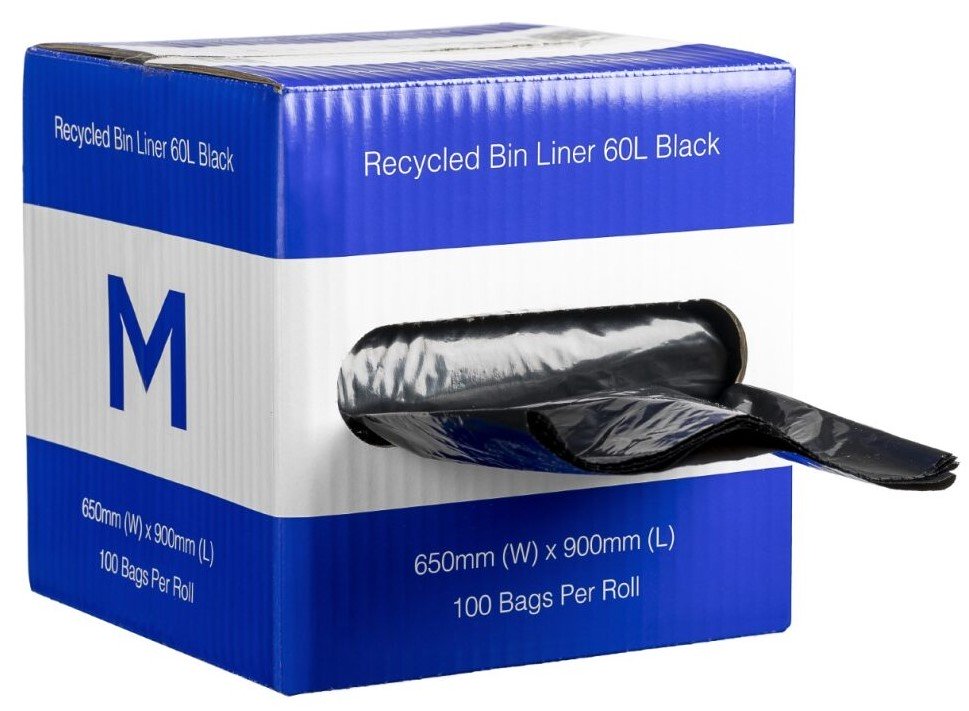 [MPH2316] DB Recycled Bin Liner 60L - Black, 650mm x 900mm x 30mu *Dispenser Box (Box of 1 Roll)