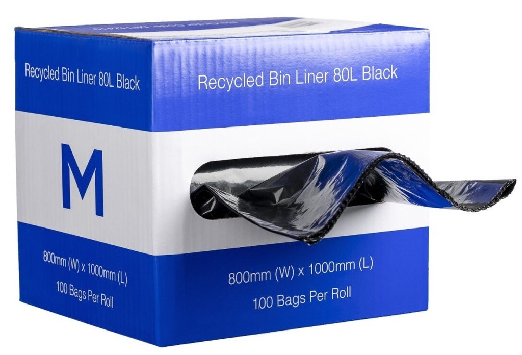 [MPH2410] DB Recycled Bin Liner 80L - Black, 800mm x 1000mm x 35mu *Dispenser Box (Box of 1 Roll)