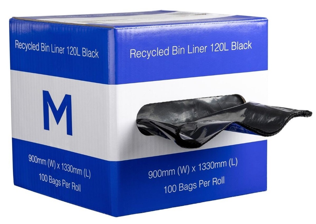 [MPH2616] DB Recycled Bin Liner 120L - Black, 900mm x 1330mm x 35mu *Dispenser Box (Box of 1 Roll)