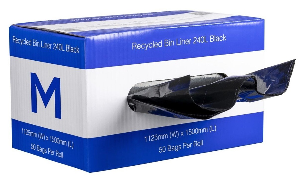 [MPH2636] DB Recycled Bin Liner 240L - Black, 1125mm x 1500mm x 35mu *Dispenser Box (Box of 1 Roll)