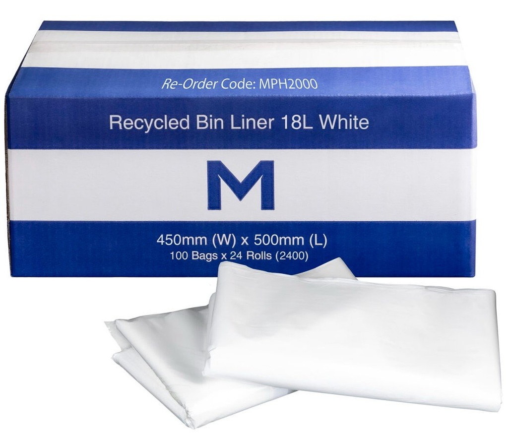 [MPH2000] FP Recycled Bin Liner 18L - White, 450mm x 500mm x 20mu (Box of 2400 Bags)