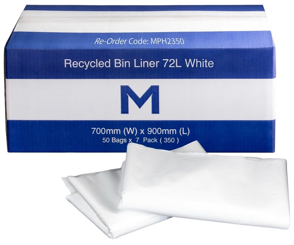 FP Recycled Bin Liner 72L - White, 700mm x 900mm x 40mu (Box of 350 Bags)