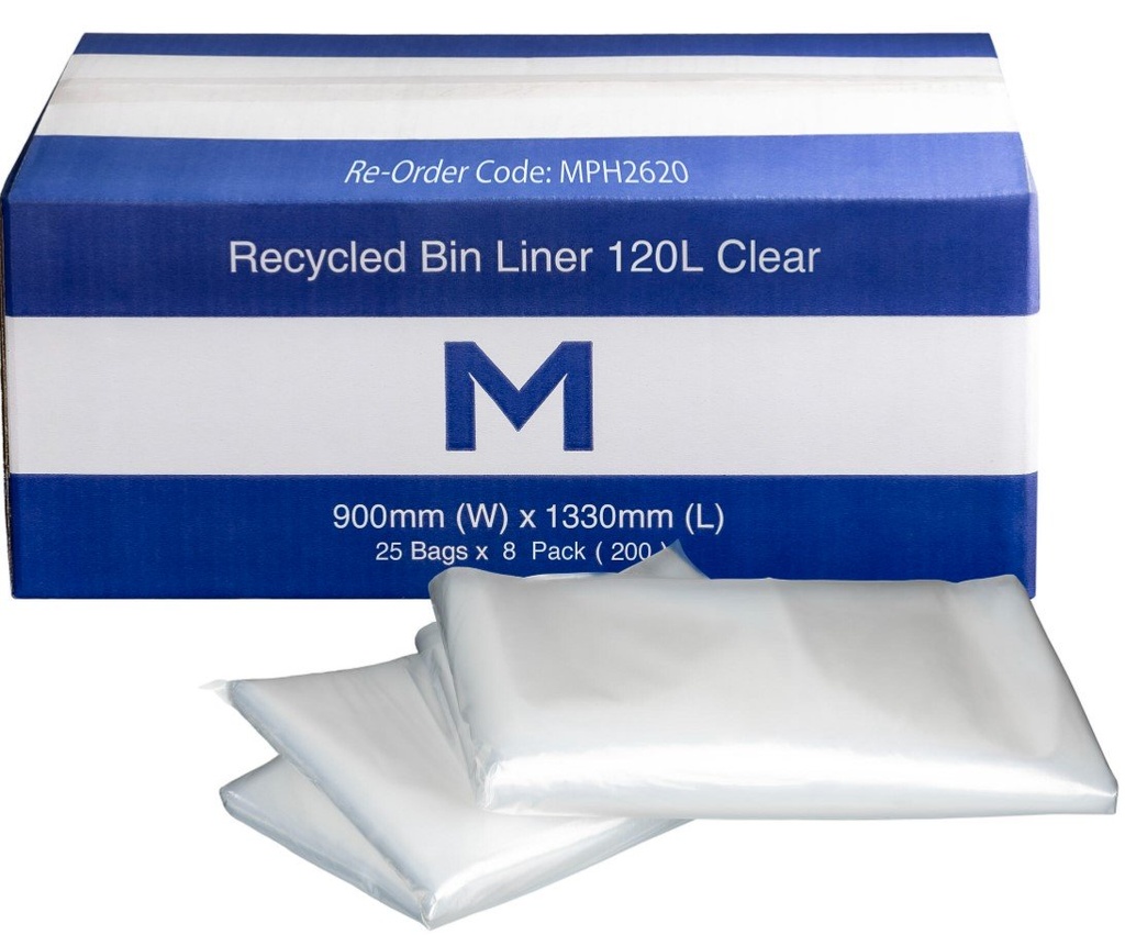 [MPH2510] FP Recycled Bin Liner 100L - Clear, 925mm x 1200mm x 30mu (Box of 225 Bags)