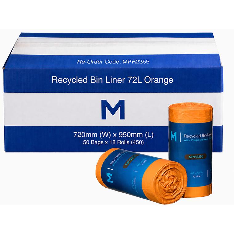 [MPH2355] POR Recycled Bin Liner 72L - Orange, 720mm x 950mm x 30mu (Box of 450 Bags)