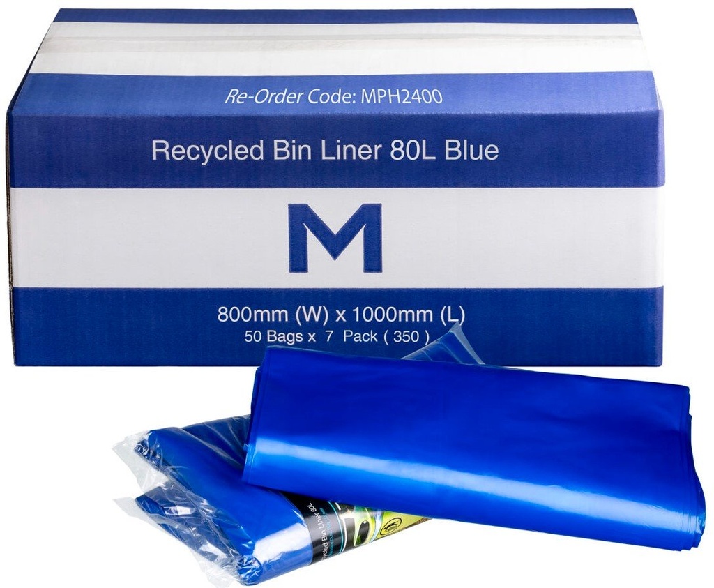 [MPH2400] FP Recycled Bin Liner 80L - Blue, 800mm x 1000mm x 30mu (Box of 350 Bags)