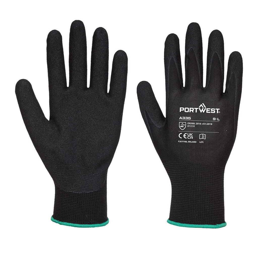 [A335K8RXS] Dermi-Grip NPR15 Nitrile Sandy Glove - Pack of 12 (Black, XS)