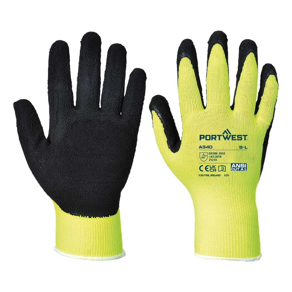 Hi-Vis Grip Glove - Latex - Pack of 12