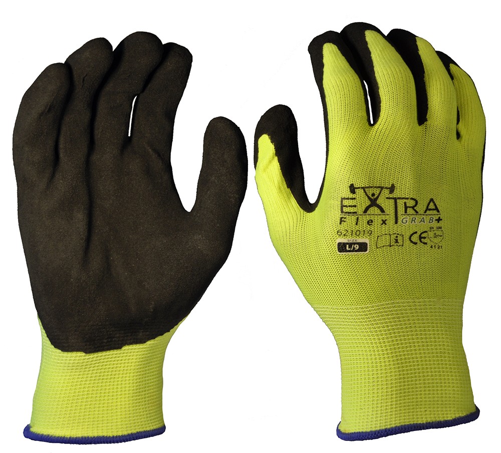 GRAB+, Black Sandy Nitrile, Fluro Polyester