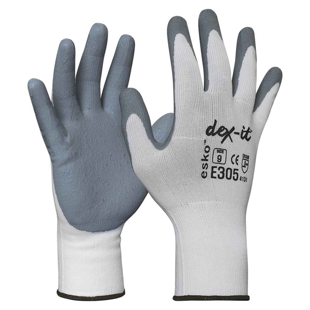 ESKO DEX-IT Glove, Grey Foam Nitrile Coating on Nylon Liner - Pack of 12