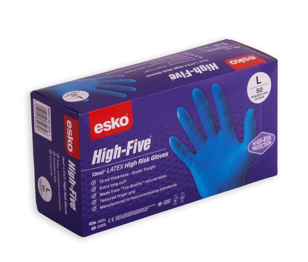High Five HIGH RISK Disposable Glove, Heavy Duty Latex, - Box 50