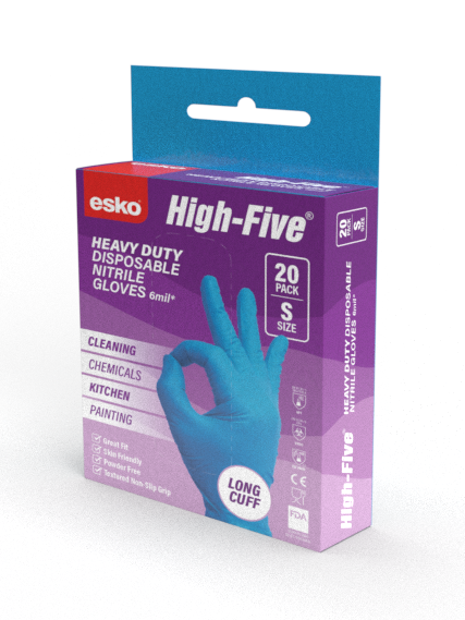 [MDNHR620-S] High Five HEAVY DUTY Nitrile Disposable Glove, Powder Free, - Box 20 (S)