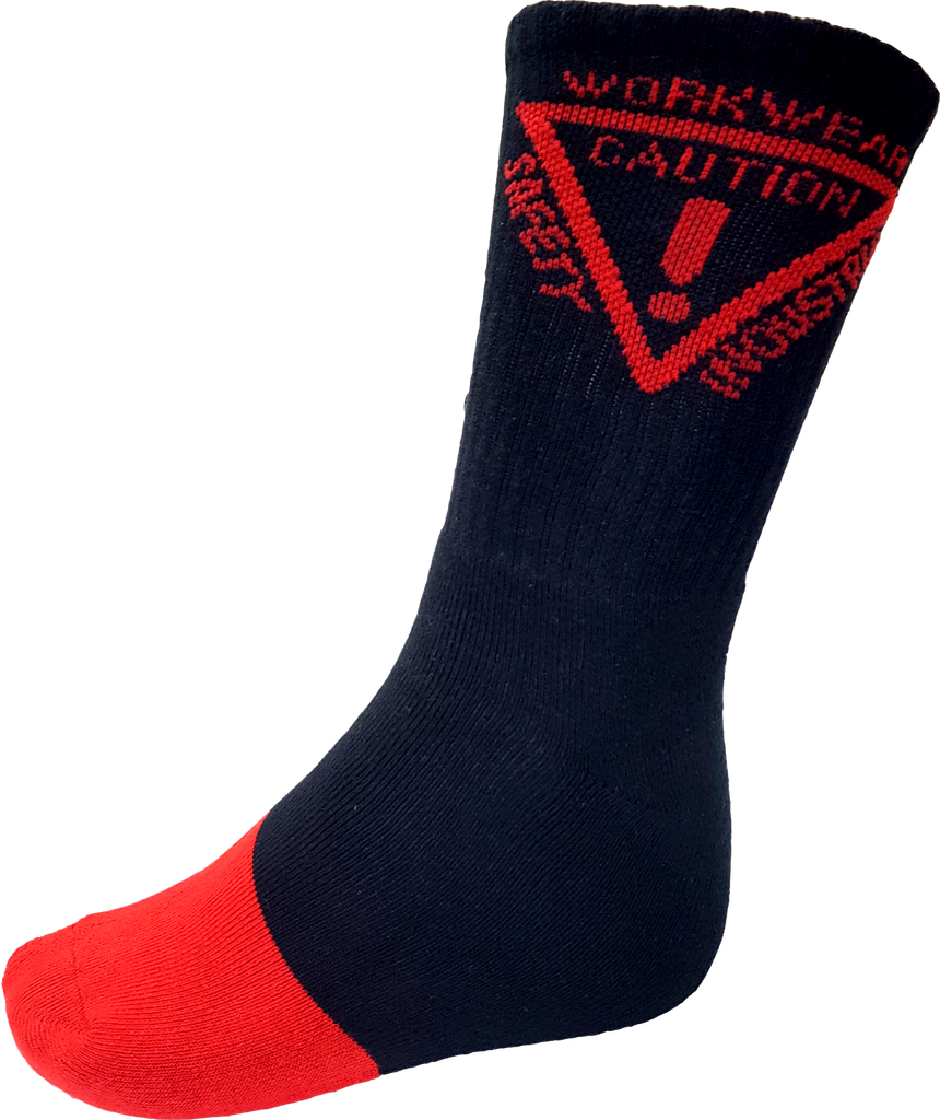 [PCS9500-BK/RD-08-10] Caution Work Socks - 5 Pack --10 (Black/Red)