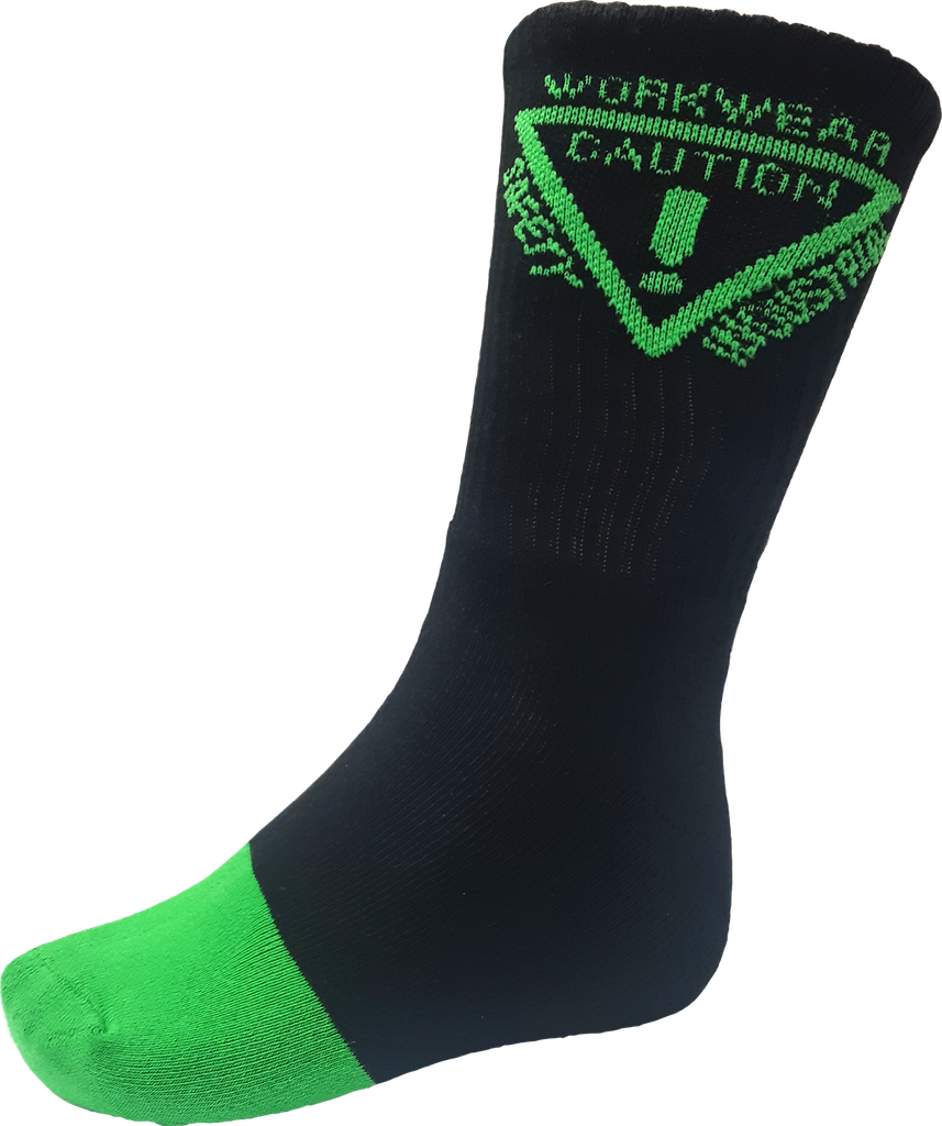 [PCS9500-BK/GN-08-10] Caution Work Socks - 5 Pack Black --10 (Green)