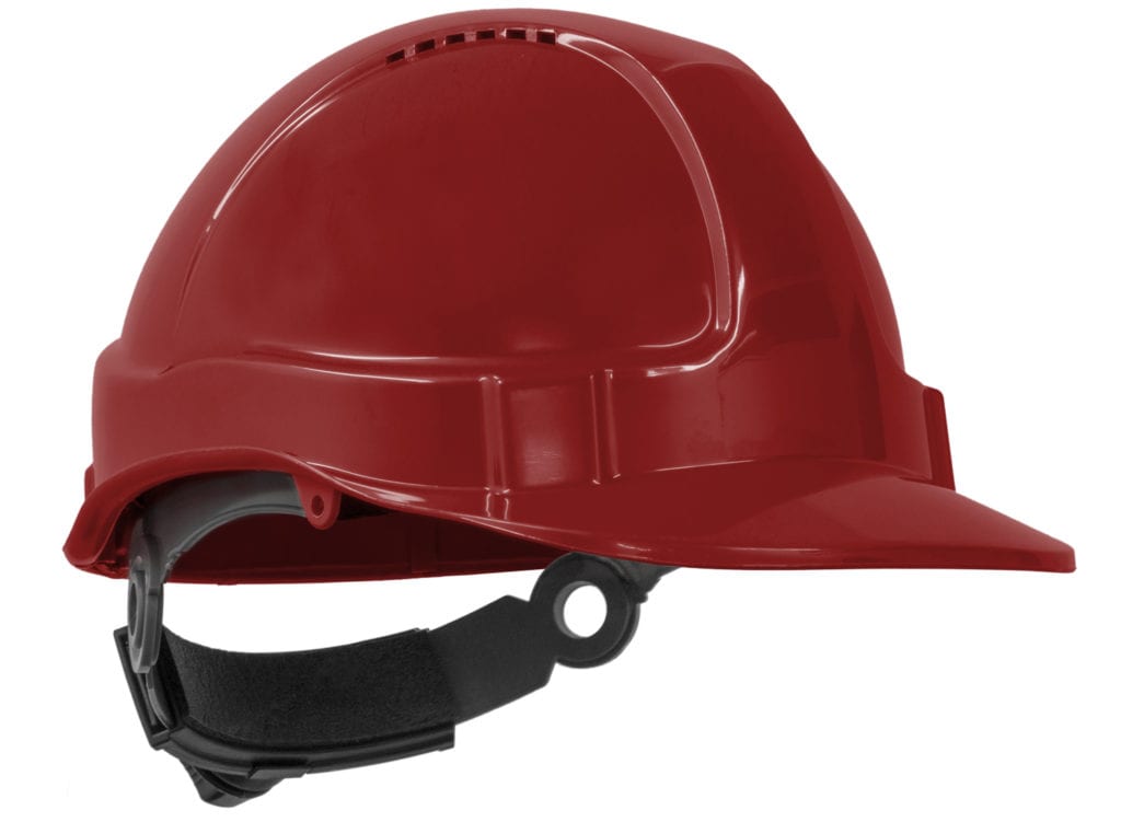 [TN1R-R] TUFF-NUT Hard Hat, Short Peak, Vented, 6-point Ratchet harness (Red)