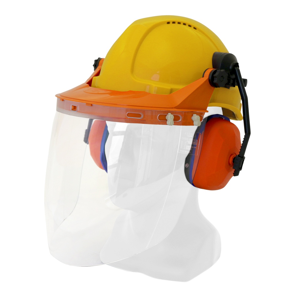 Hard Hat Clear Visor Combo including RATCHET Hard Hat, Ear Muffs, Browguard attachment, and Clear Visor