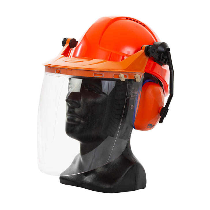 [TN1VC-NO] Hard Hat Clear Visor Combo including Neon PINLOCK Hard Hat, Ear Muffs, Browguard attachment, and Clear Visor (Orange)