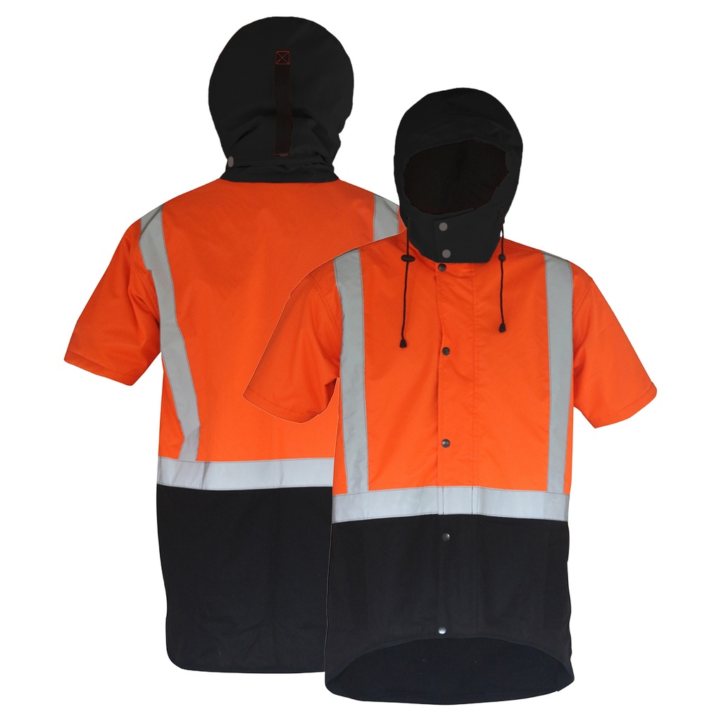 Caution Hooded D/N Oilskin Short Sleeve Vest (PCO1359-FLOR/BR)