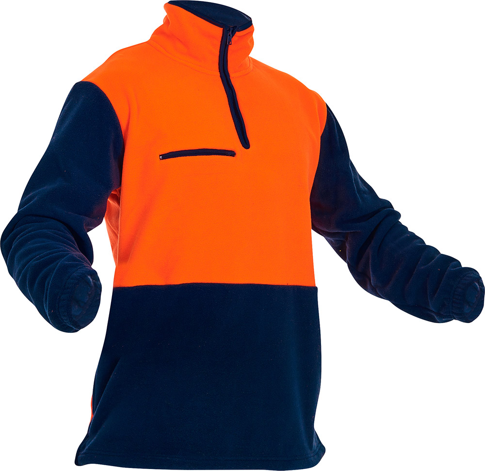 [PCF1010-FLOR/NA-XS] Caution D O Polar Fleece 1 2 Zip Tunic, - 380gm (Orange/Navy, XS)