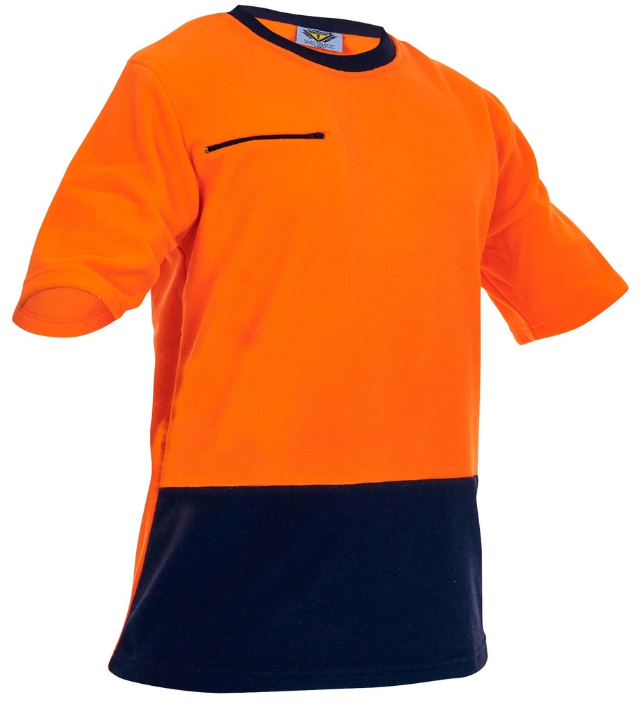 [PCF1011-FLOR/NA-XS] Caution D O Polar Fleece T-Shirt, - 280gm (Orange/Navy, XS)