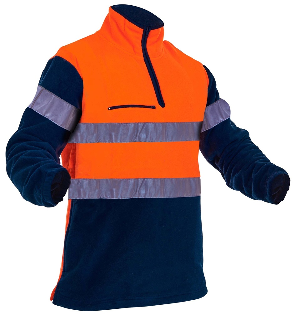 [PCF1013-FLOR/NA-XS] Caution D/N Hoop Tape Polar Fleece - 380gm (Fluro Orange/Navy, XS)