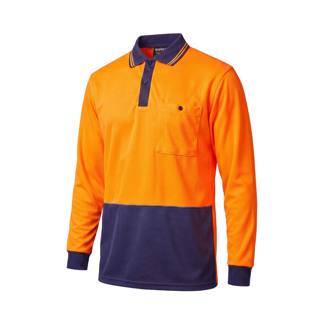 [APOLO201-OR/NA-S] ESKO L/S D O Micro Fibre Polo (Orange/Navy, S)