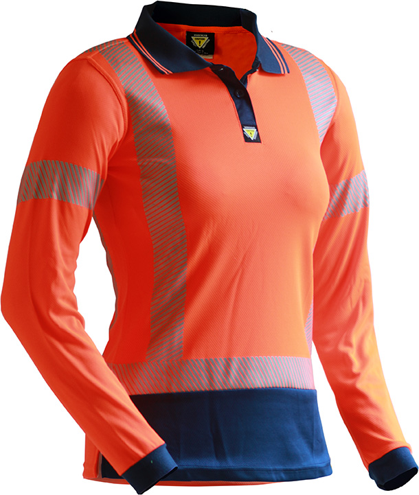 [PCP1235-FLOR/NA-6] Caution D/N L/S Segmented Tape Women's Micro Fibre (Fluro Orange/Navy, 6)