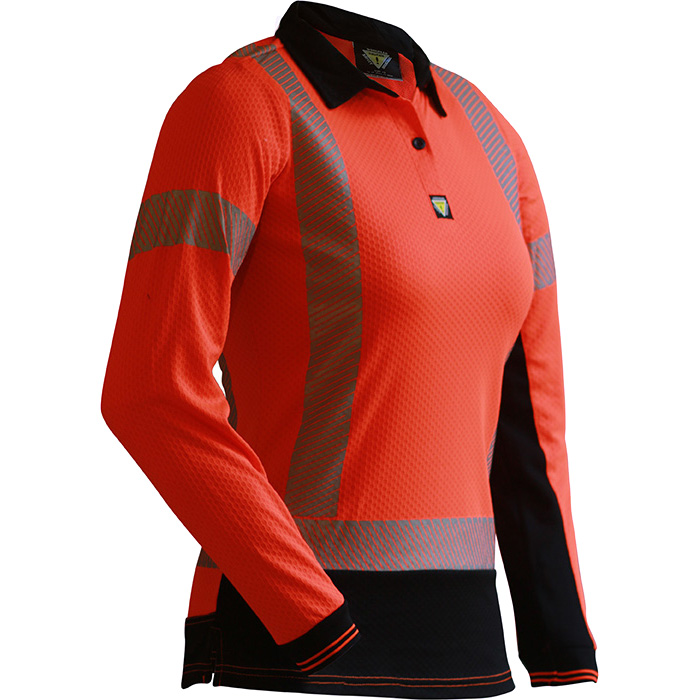 Caution D/N L/S Women's Microvent Polo (PCP1265-FLOR/BK)