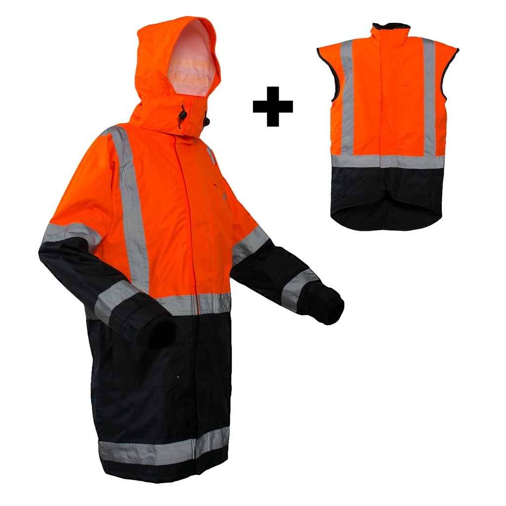 [PCR4040-FLOR/NA-XS] Caution Storm Pro D/N 3 in 1 Jacket Set (Fluro Orange/Navy, XS)