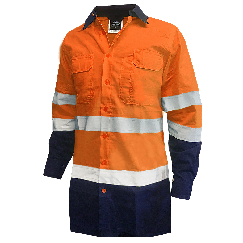 Rip Stop 155gsm Cotton LS Shirt, D N, Blue