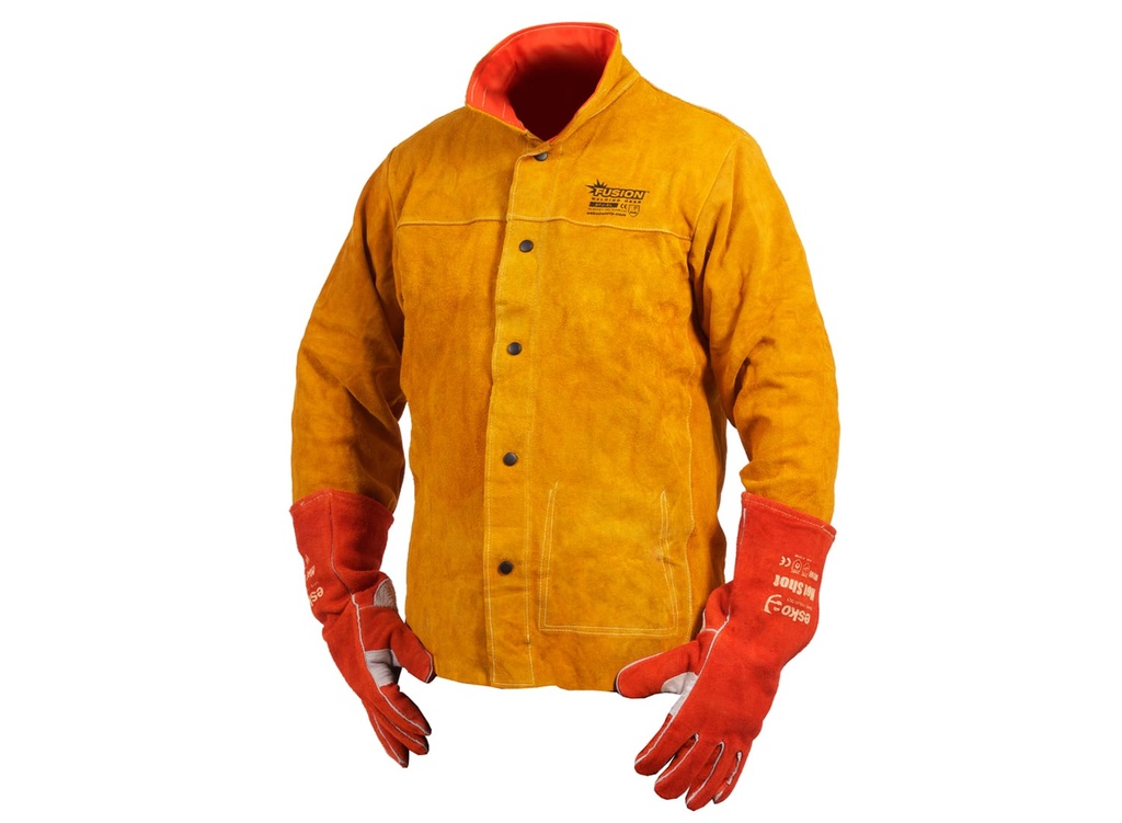 [EFJ-M] FUSION Chrome Leather Welders Jacket, Triple Front Flap, Kevlar stitching (M)