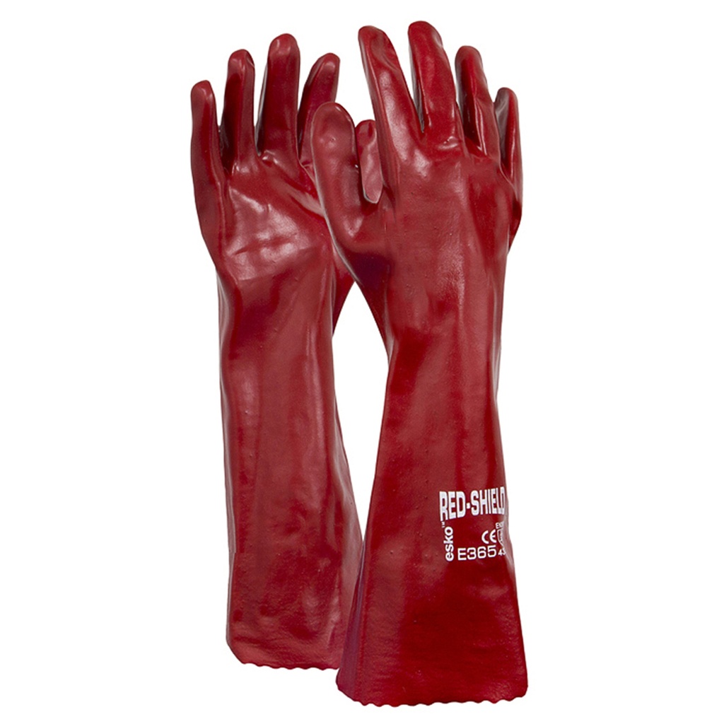 [E365] RED SHIELD, Red PVC Singled Dipped gauntlet glove, 45cm - Pack of 12