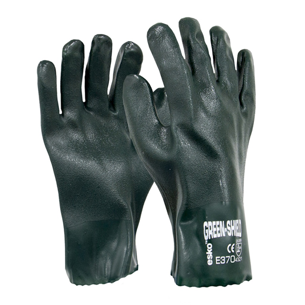 GREEN SHIELD, Green PVC Double Dipped gauntlet glove, 27cm (E370) - Pack of 12