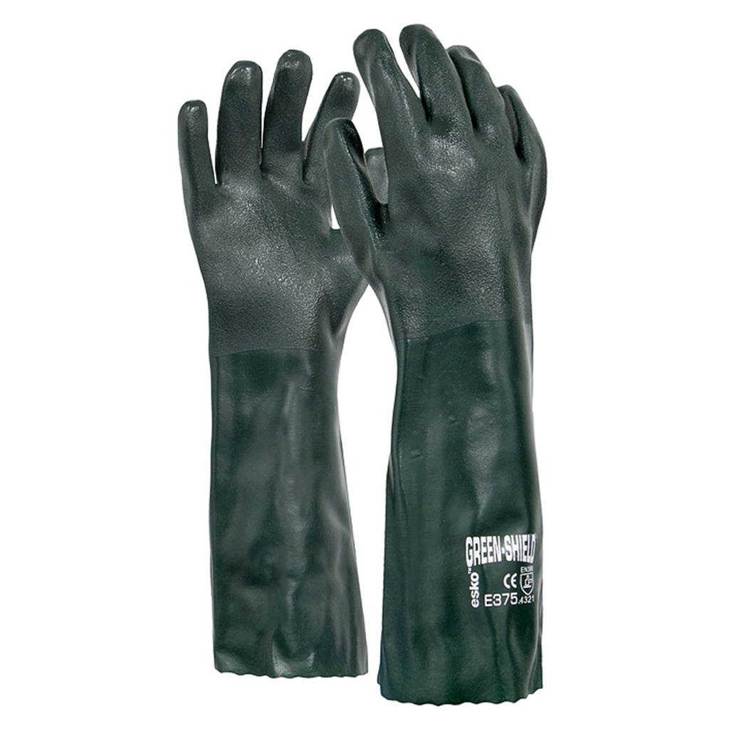 [E375] GREEN SHIELD, Green PVC Double Dipped Gauntlet Glove, 45cm (E375) - Pack of 12