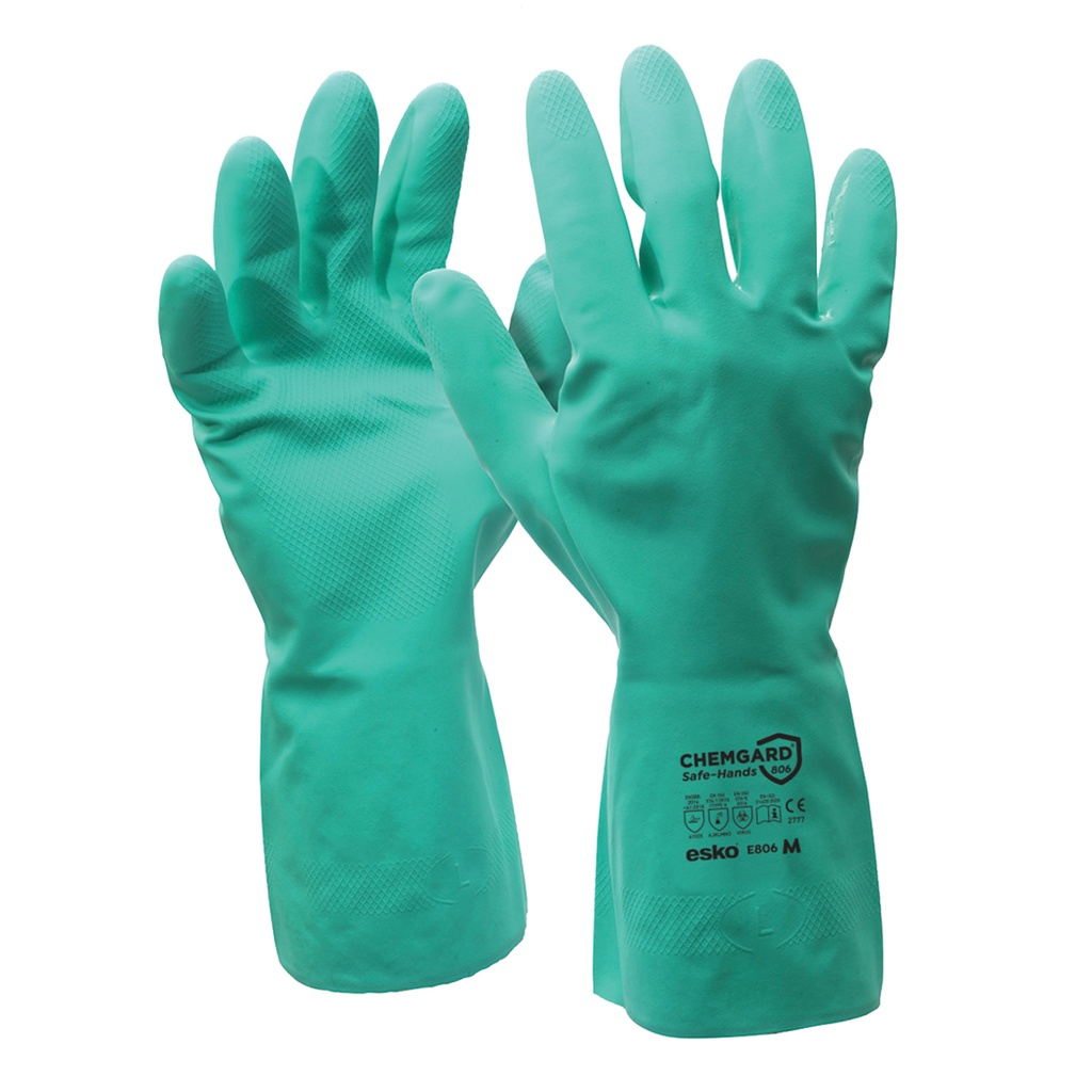 GREEN Chemgard 15mil Nitrile diamond-grip 33cm gauntlet glove, Chlorinated, flocklined liner. 2XL - Pack of 12
