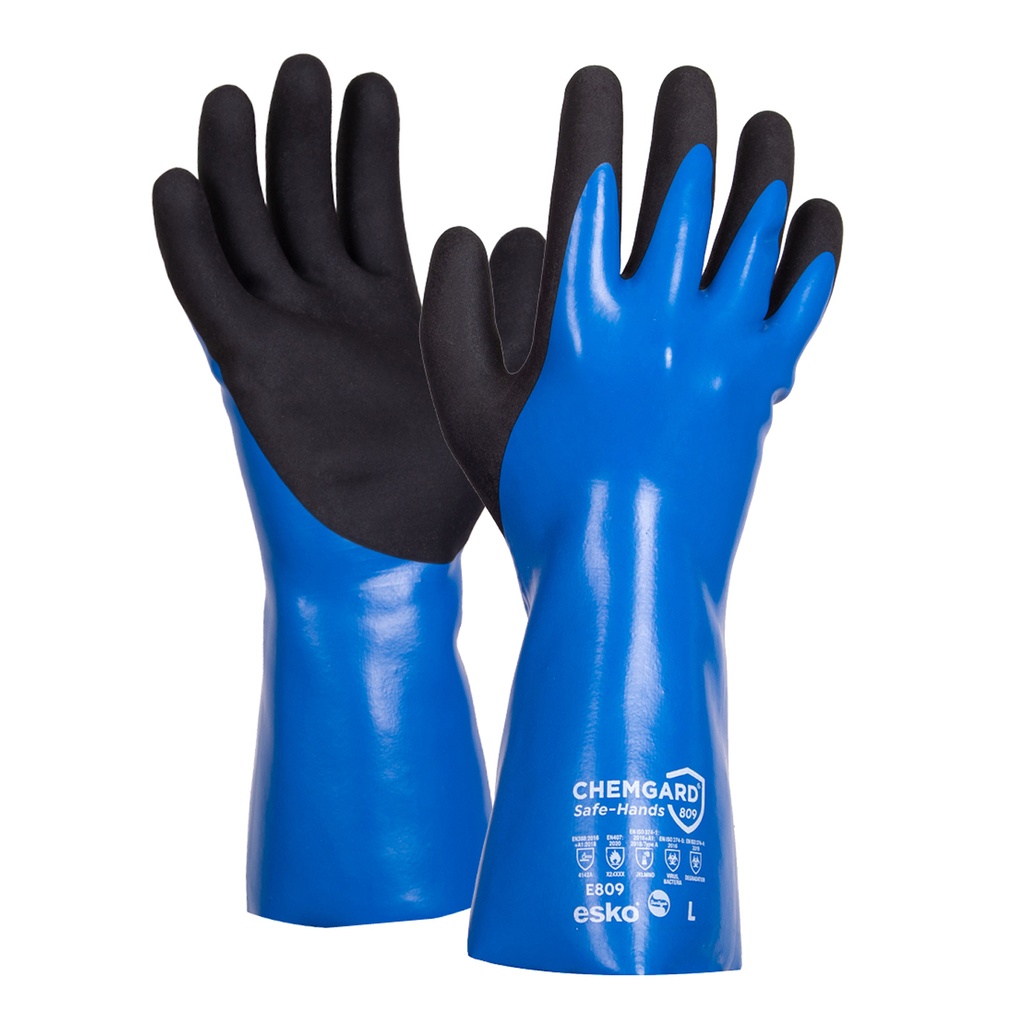BLUE Chemgard double-dipped NBR 30cm gauntlet glove, black micro-foam palm dip, 15gg Nylon Sanitised liner. 3XL - Pack of 12
