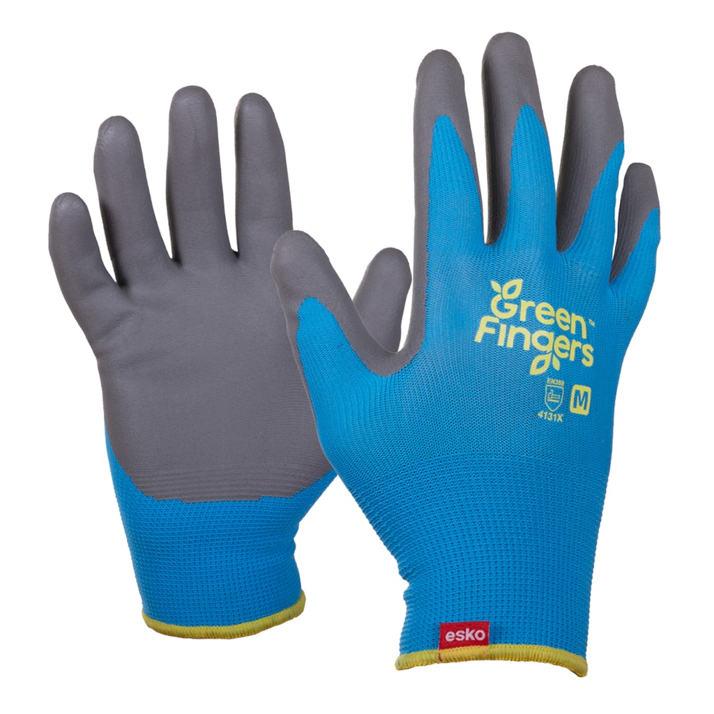 Green Fingers BLUE nylon liner, grey foam nitrile coated, header-carded.-7(S) - Pack of 12